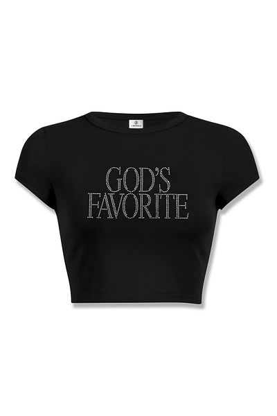 Trendiz Crop negru unisex cu imprimeu cu piatră preferată a lui Dumnezeu