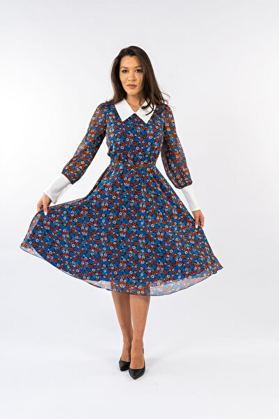 Gorgeaux Rochie Albastra cu Imprimeu Floral Nada - M(38)