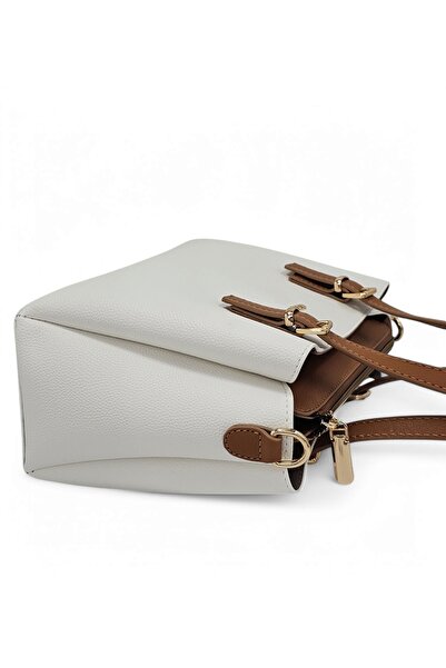 Evident White&Tan Adjustable Cross Strap Women's Hand and Shoulder Bag