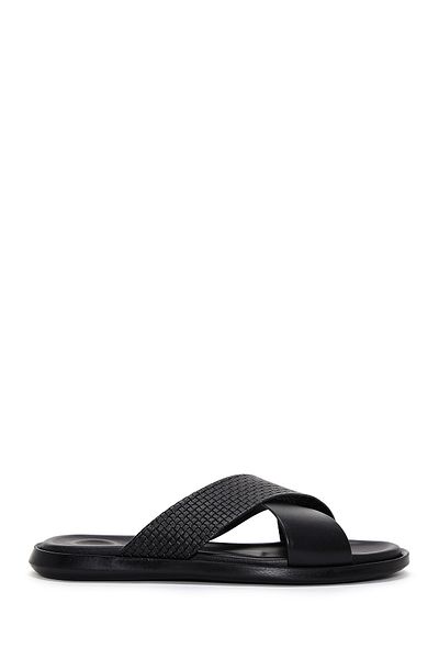 Derimod Black Knitted Patterned Men's Leather Slippers - 24sfd625118