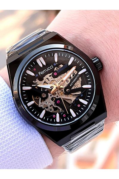 Ferrucci 3 Atm Water Resistant Automatic Penalty Wrist Watch Special Design Men Vs.Blkt.0166