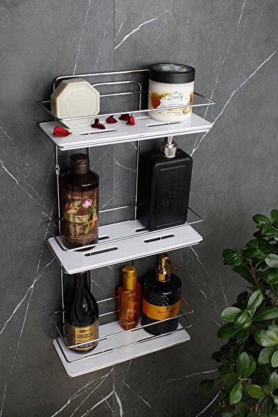 HIMYHOME Kristal Raflı Ekonomik Krom Banyo Ve Kozmetik Düzenleyici - Üçlü Ban...