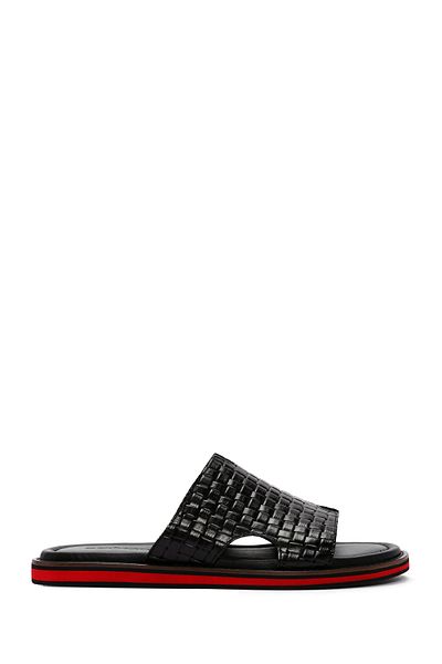 Derimod Men's Black Knitted Leather Slippers 24Sfd 625529