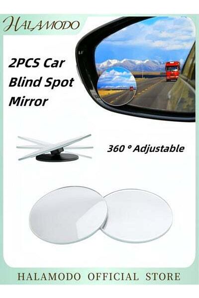 HALAMODO 2PCS Car Blind Spot Mirrors Round HD Glass Frameless Convex Side Mirror Blindspot 360° Wide Angle R