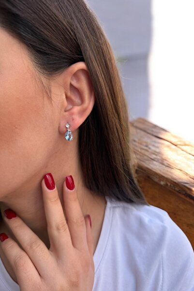 Utku Kuyumculuk 14 AYAR 2,51 CT AQUAMARİN VE 0,04 CT PIRLANTA TAŞLI BEYAZ ALTIN KÜPE