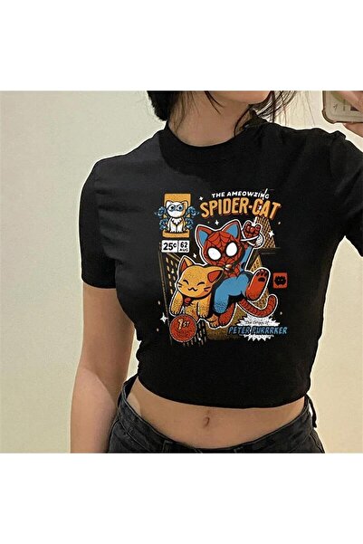 Trendiz Γυναικεία Spider Cat Crop Μαύρο