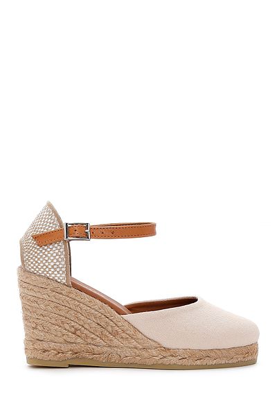 Derimod Beige Wedge Heeled Espadrille - Women's, Ankle Strap 24sfd20556f