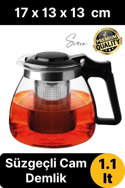 Svein Premium Borosilikat Cam Demlik Isı Dayanıklı Şeffaf Süzgeçli Gevşek Yaprak Çay Makinesi Kapaklı