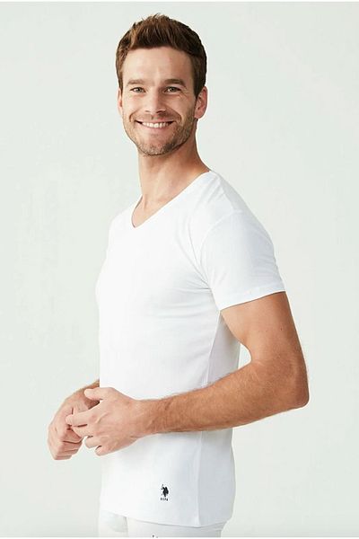 U.S. Polo Assn. Tricou Fatu cu decolteu în V din 2 piese din bumbac modal USPA cu licență pentru bărbați