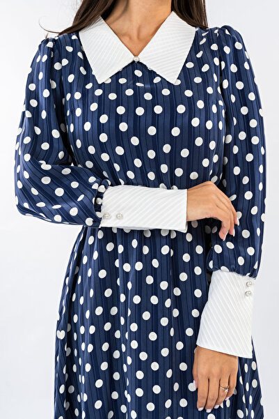 Gorgeaux Rochie Albastra cu Buline Albe Nada - L(40)