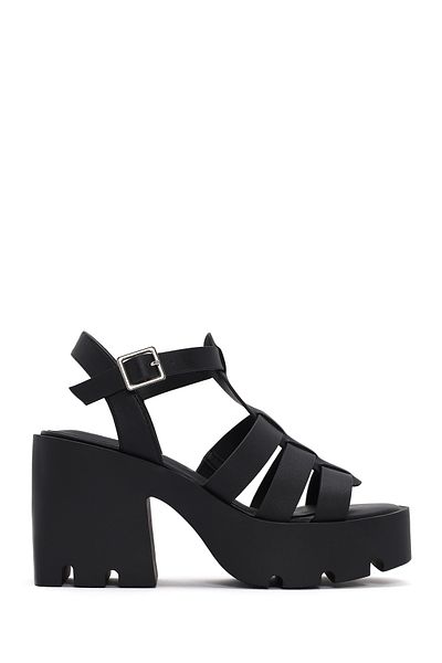 Derimod Black Platform Heeled Sandals - Ankle Strap, Women's, 24SFE494418