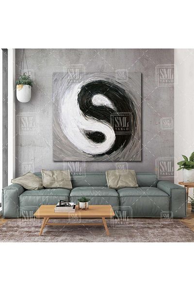 SML TABLO Μαύρο Λευκό Σύμβολο Ying Yang Art Far East Yingyang Τετράγωνος πίνακας σε καμβά