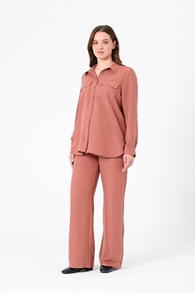 BUSA بدلة قميص الأمومة ذات الخصر الواسع والقابلة للتعديل باللون الوردي المغبر