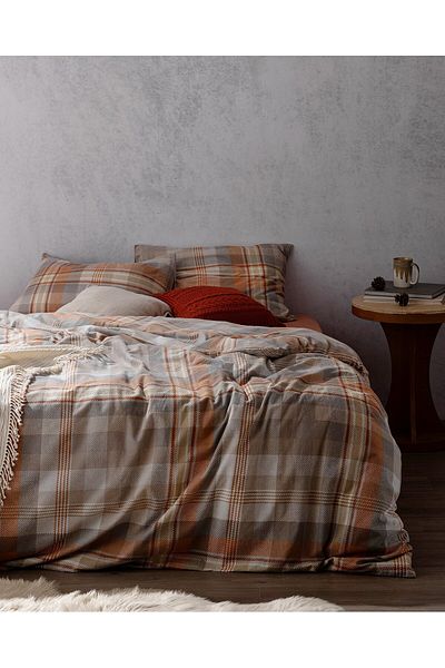Madame Coco Gustave Einzelbettbezug-Set, 100 % Baumwollflanell, Beige/Orange