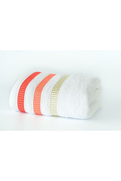 Kotonia Home Prosop Kotonia Home - Pastel Ingie, 100% Bumbac, 70x140 cm, alb cu decor orange