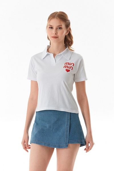 Fulla Moda Μπλουζάκι με γιακά πόλο με στάμπα Min Min