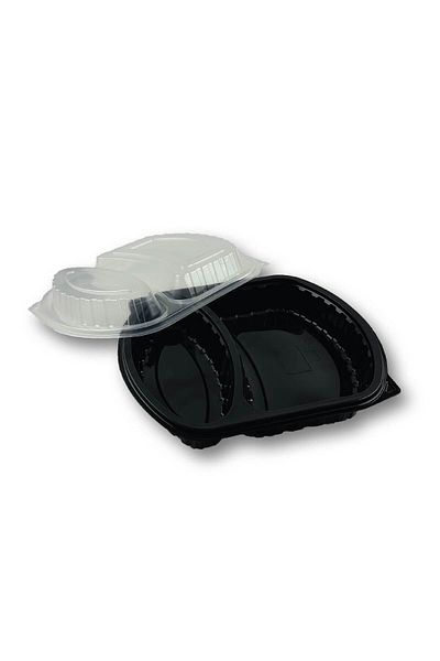 Home Black Square Lid Microwave Container, Food, Salad, Ravioli Pasta 100 Pieces Two Sections