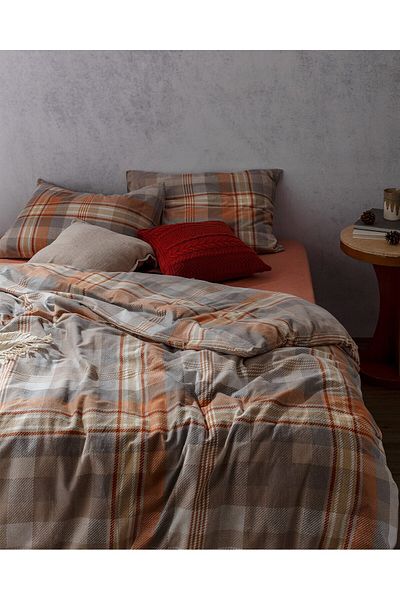 Madame Coco Gustave Einzelbettbezug-Set, 100 % Baumwollflanell, Beige/Orange