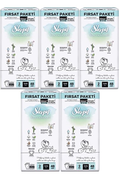 Sleepy Bebek Bezi Bio Natural Beden:2 (3-6KG) Mini 240 Adet Mega Fırsat Pk