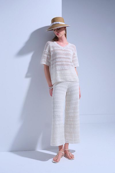JOIN US Openwork Lined Ecru Trousers
