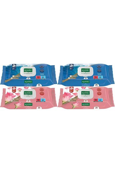 Komili Wet Towel Wipes 90 Sheets Mixed Set of 4 (Ocean Breeze-Rose Scented) 360 Sheets