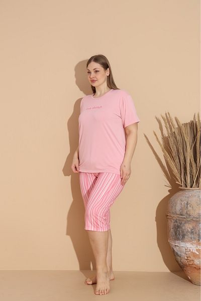 Temporium Women's Curve Plus Size Milan Fabric Capri Short Sleeve Pajama Set
