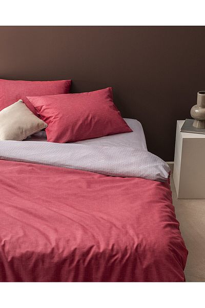 Madame Coco Juin Bedrucktes Bettbezug-Set aus Baumwolle für Einzelbett, Weinrot