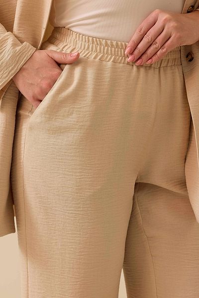 Gala-Xi Galaxi Women Plus Size Elastic Waist Pocket Relaxed Cut Pants 4013 Beige