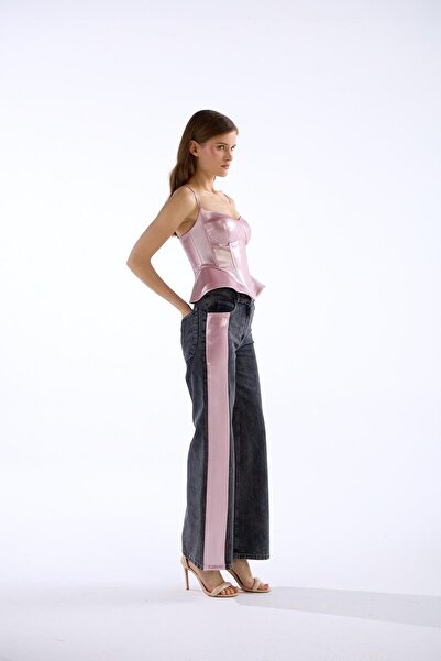 NOK İSTANBUL Shinny Bantlı Denim Pantolon ROSE