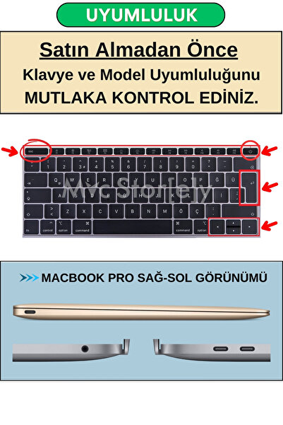 Mcstorey Macbook Pro Kılıf Klavye Koruyucu Türkçe Q Harf Baskılı 12inç A1534 13inç A1708 Ile Uyumlu