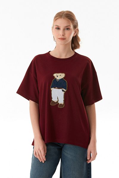 Fulla Moda Tricou oversize cu ursuleț brodat