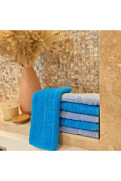 Kotonia Home Set 6 Prosoape Pentru Maini - Greek Border, 30x50 Cm, 100% Bumbac, Turquoise Cu Bleu