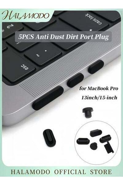 HALAMODO 5PCS Anti Dust Plug Set for Apple MacBook Pro Dirt Port Plug Laptop Soft Silicone Anti Dirt Protecti