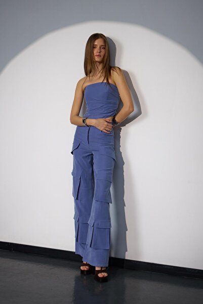 NOK İSTANBUL Chic Pockets Çok Cepli Pantolon İNDİGO
