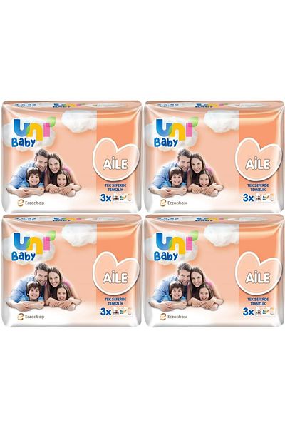 Uni Baby 4Pk*3 Wet Towel Wipes, 52 Sheets for Family (Set of 12) 624 Sheets