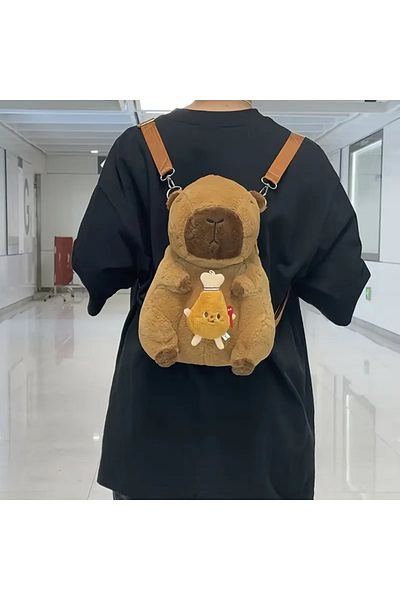 BABUN Детска плюшена раница Capybara, пухкава мека раница Capybara, детска раница с животни