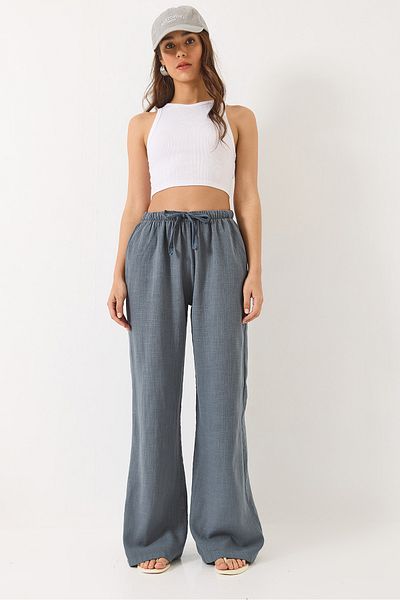 Bianco Lucci Damen Palazzo-Hose aus Leinen mit Taillenband und Taschendetail R6675 60283146