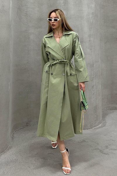 Olcay Leichter, übergroßer Trenchcoat mit Epauletten-Detail, HELLGRÜN 6710