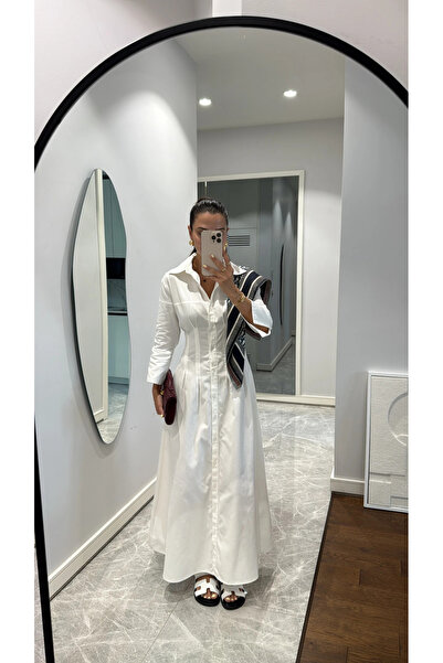 My Blog Weißes Gabardine-Kleid mit Knöpfen – 3027