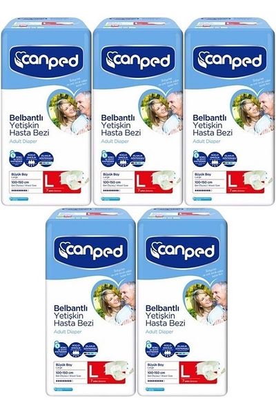 Canped Adult Polyethylene Patient Diapers - L-Large Large Size with 35 Pieces (5Pk*7) Waistband