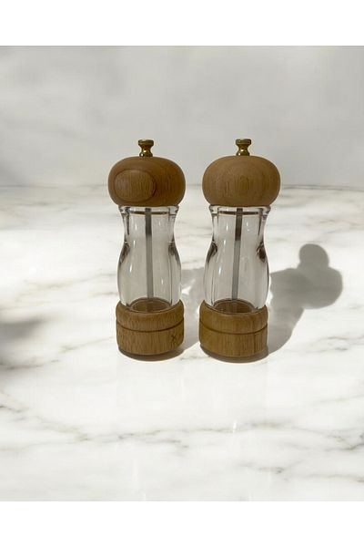 GİTTİGİTTİ 2'Ll Bamboo Glass Decorative Spice Rack Salt Shaker