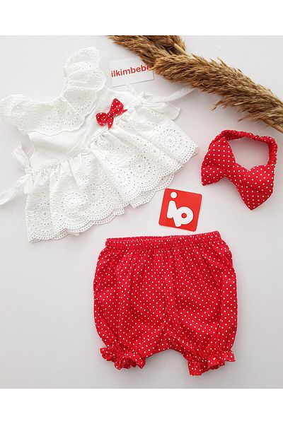 ilkimbebe 3-Piece Baby Set with Polka Dot Ribbon