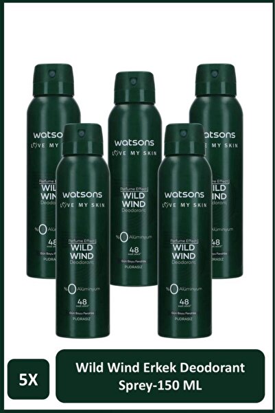 Watsons Wild Wind Deodorant Sprey Erkek Pudrasız 5x150ml