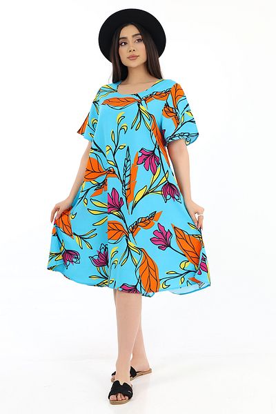 SCHIK Rochie de damă din viscoză cu jumătate de mânecă cu decolteu pătrat cu model