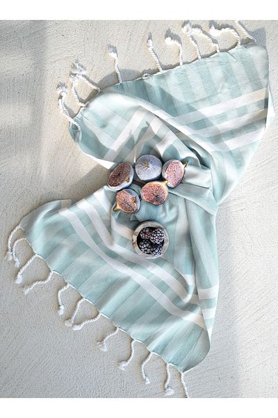 Barine Turquoise 50X76 Stripe Tassel 2-Pack Towel