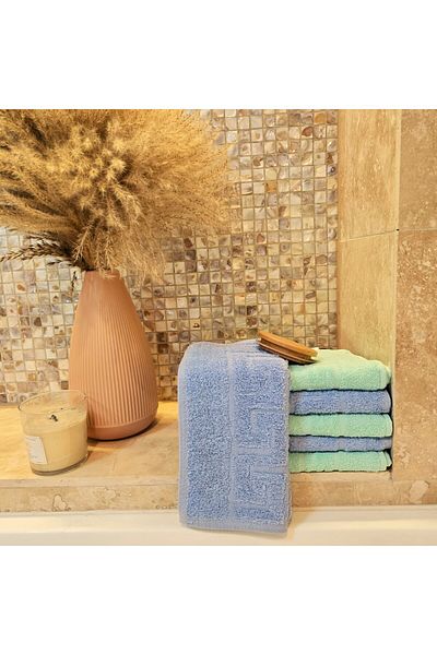 Kotonia Home Set of 6 Hand Towels - Greek Border, 30x50 Cm, 100% Cotton, Blue and Aqua