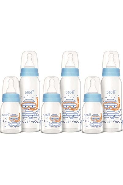 Bebsi 3 Lukum 250ml and 125ml Blue Glass Baby Bottle Set