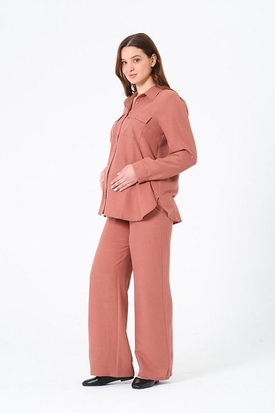 BUSA Maternity Loose Wide Leg Adjustable Waist Shirt Set Dusty Rose