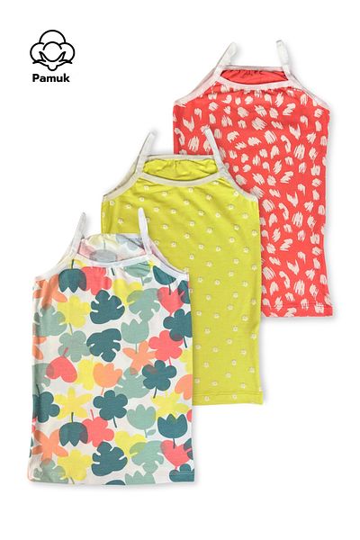 MK Mukko Kids Girl's Cotton 3'Li Undershirt Set Colorful and Patterned Underwear