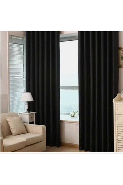 BEKSAHOME Blackout Lightproof High Quality Background Curtain Black Non-Pleated Extrafoiled Blackout Sunshade Curtain